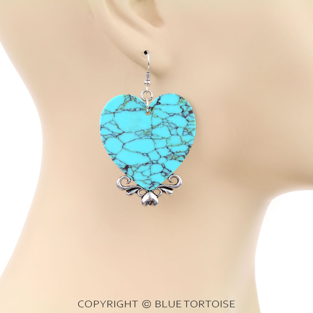 Western Stone Heart Dangle Earrings - Image 2