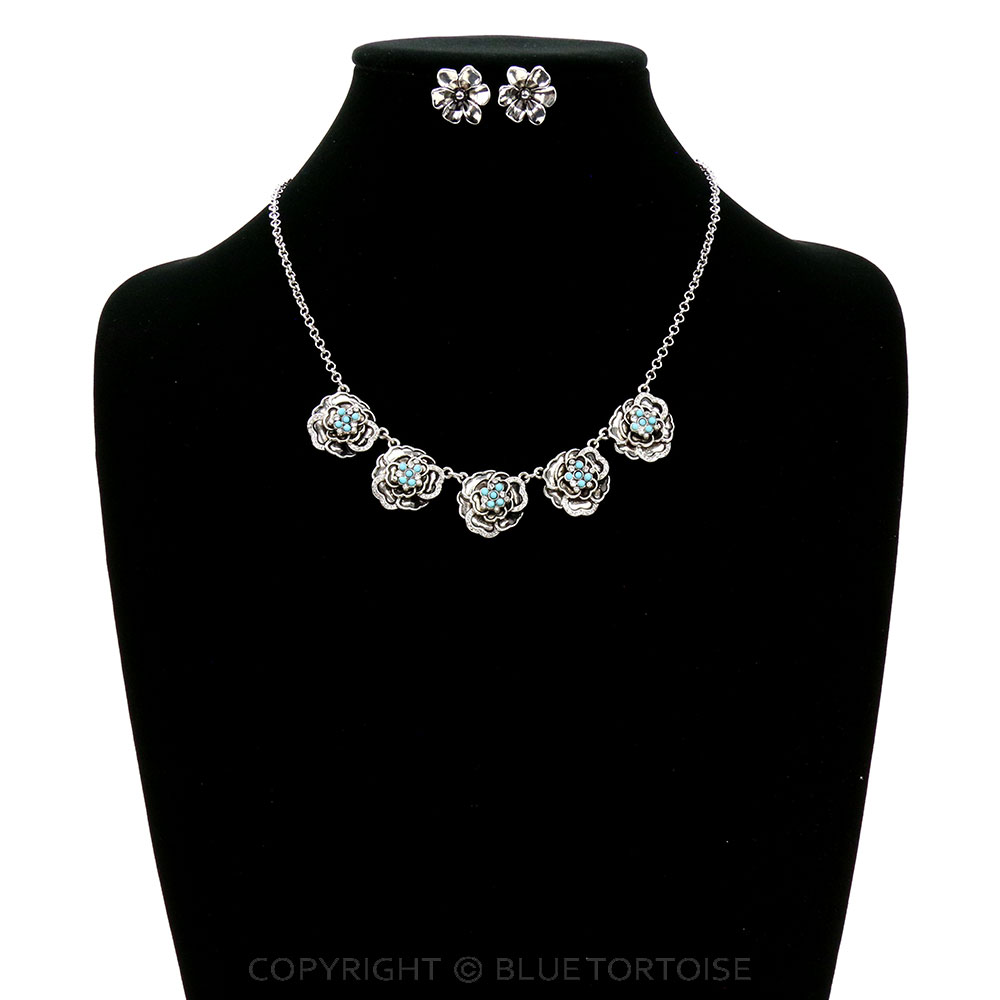 Fashion Flower Statement Necklace Set - Image 2