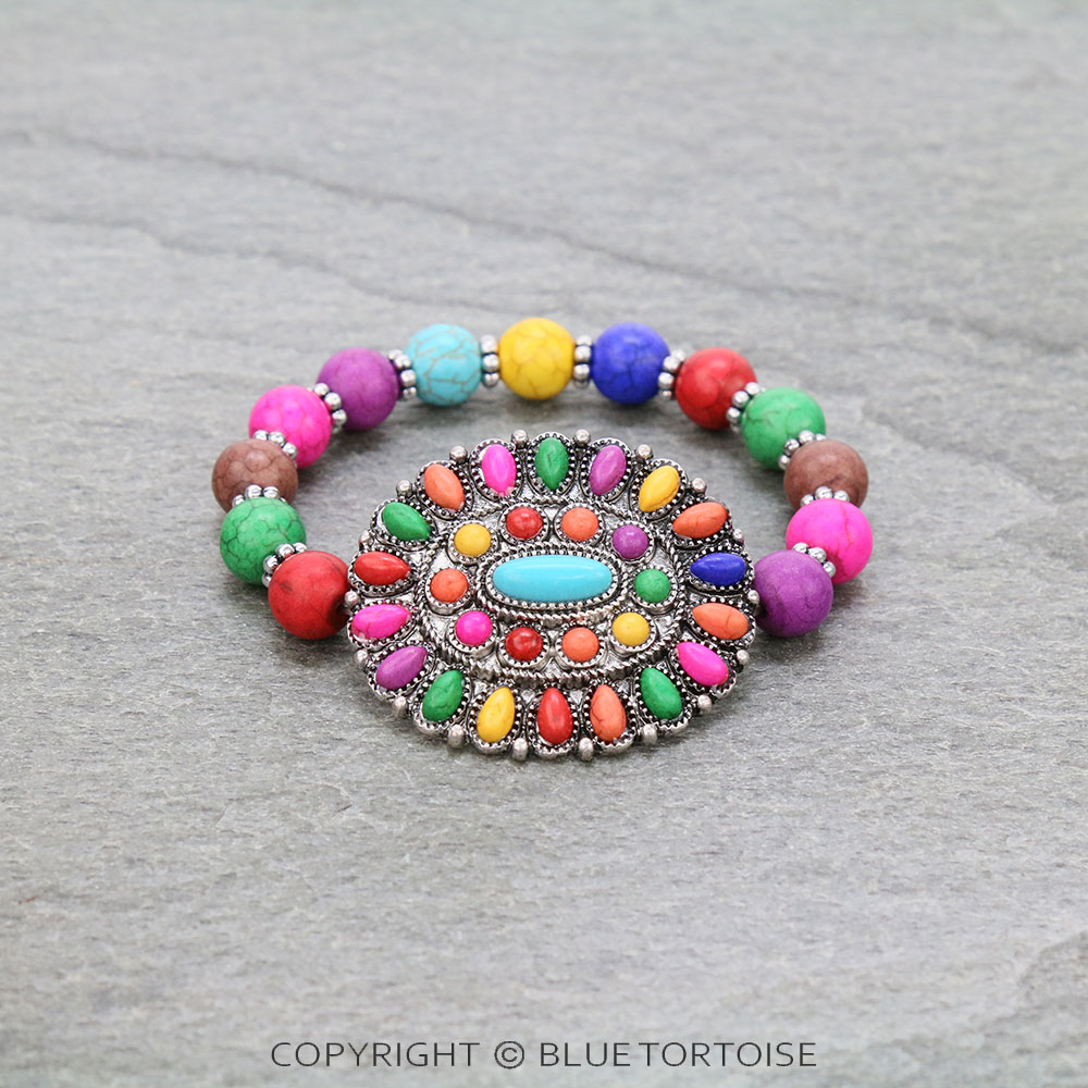 Western Concho Stone Stretch Bracelet