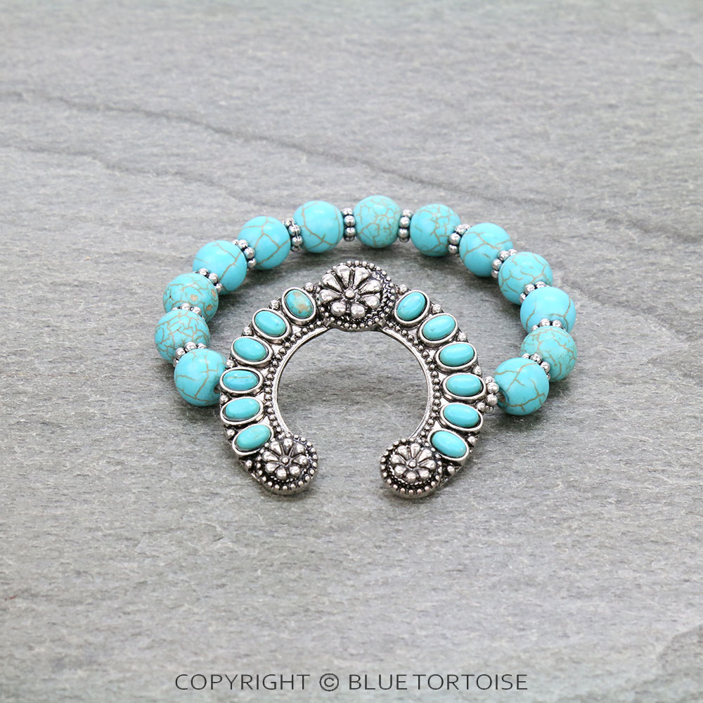 Western Squash Blossom Stone Stretch Bracelet