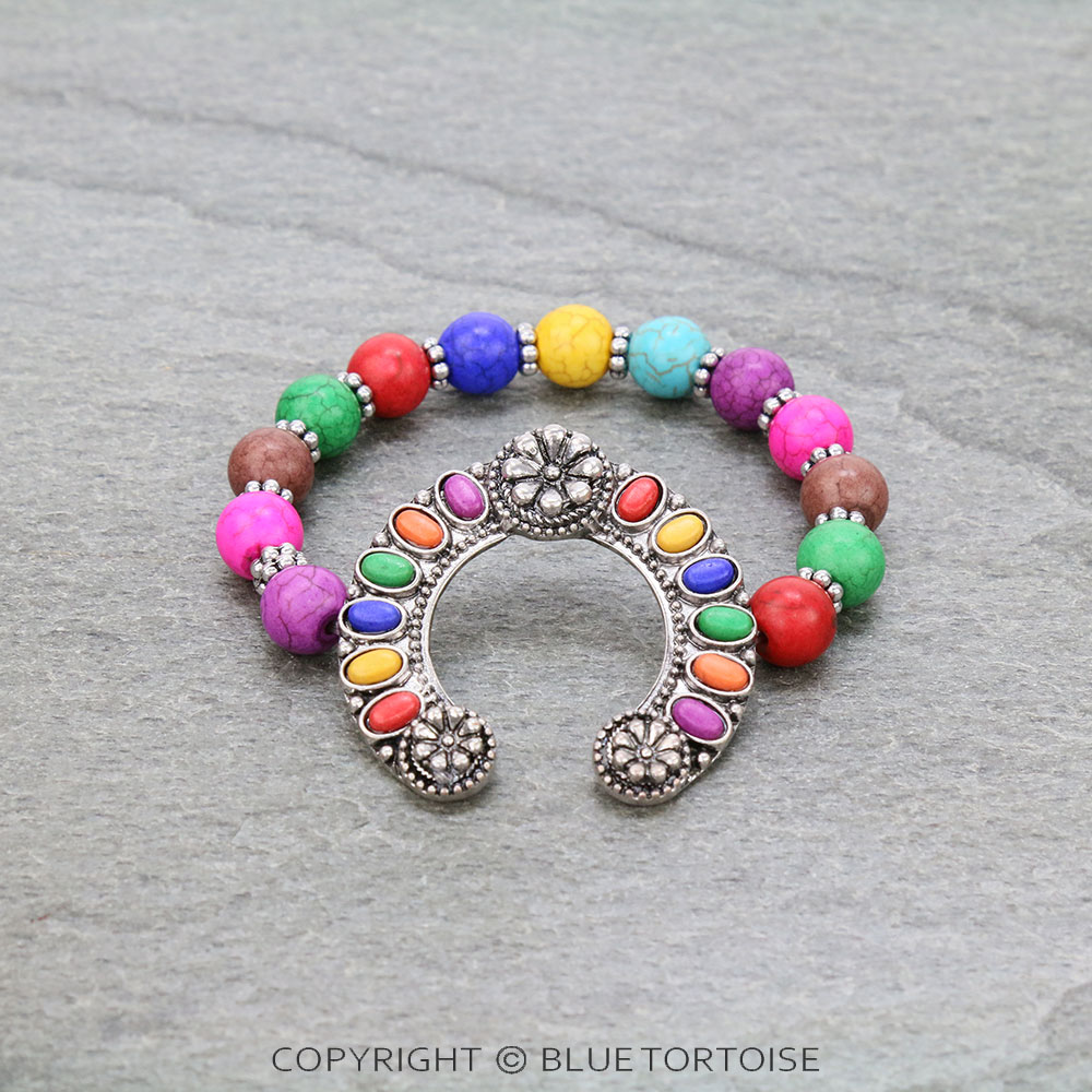 Western Squash Blossom Stone Stretch Bracelet