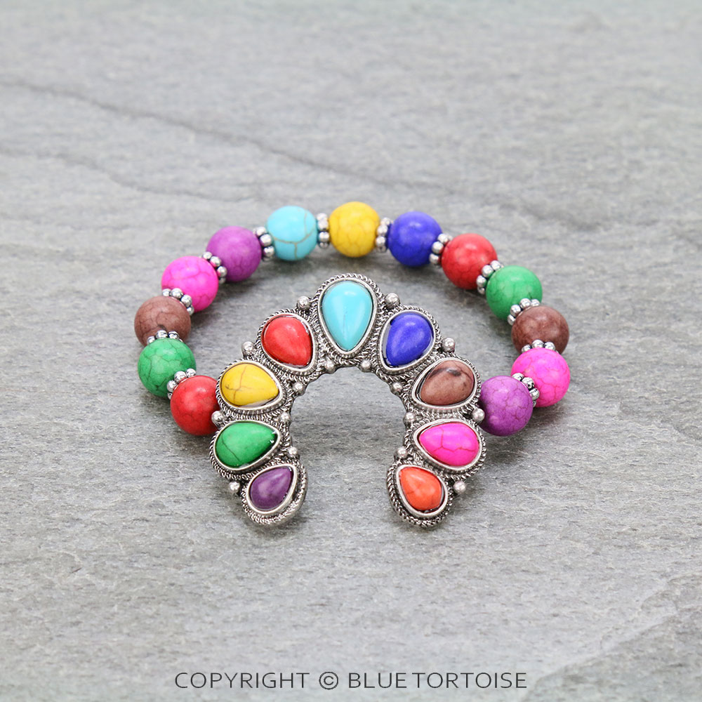Western Squash Blossom Stone Stretch Bracelet