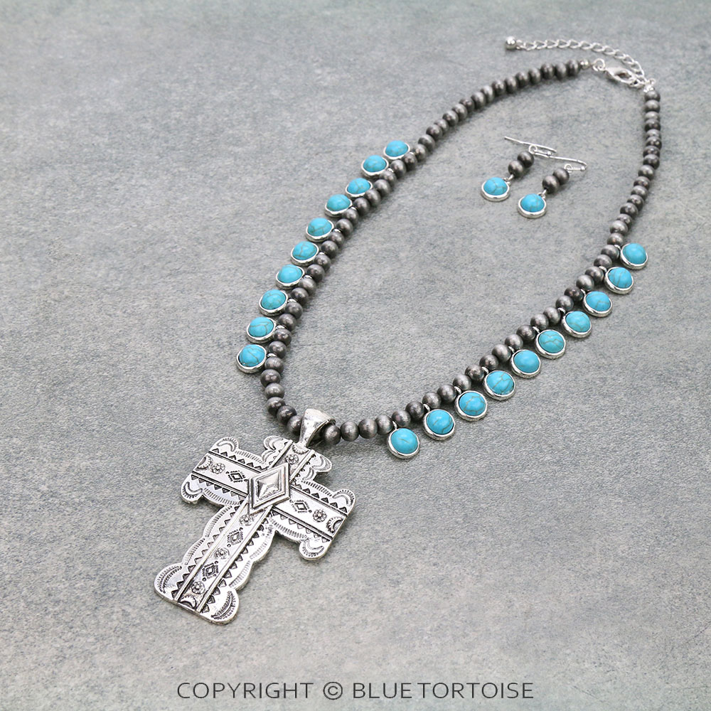 Western Cross Pendant Necklace Set