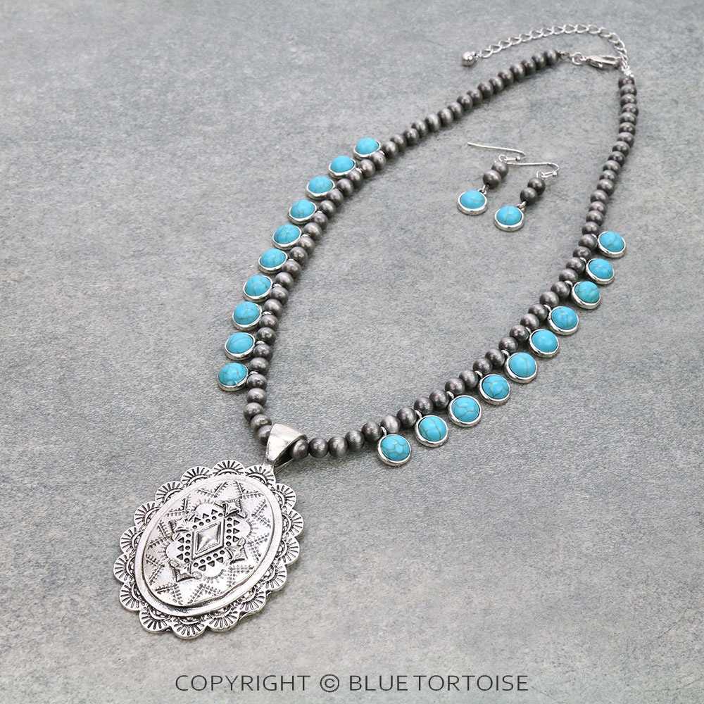 Western Concho Pendant Necklace Set