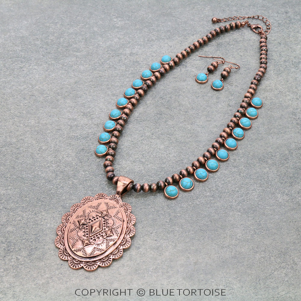 Western Concho Pendant Necklace Set