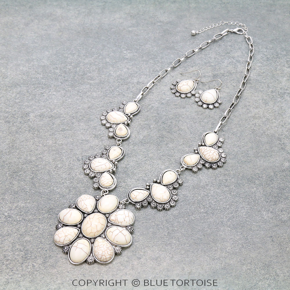 Western Semi Stone Concho with Chain Necklace Set