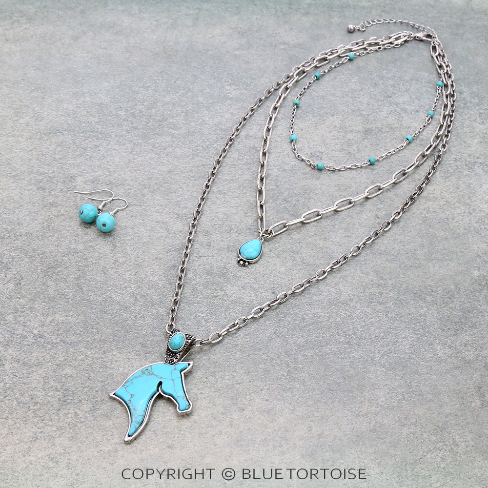 Western Horse Stone Layered Necklace Set