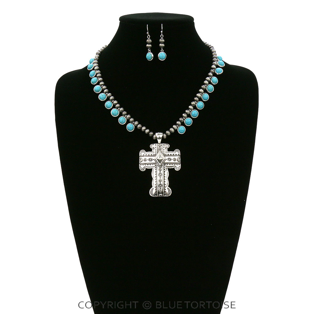 Western Cross Pendant Necklace Set - Image 2