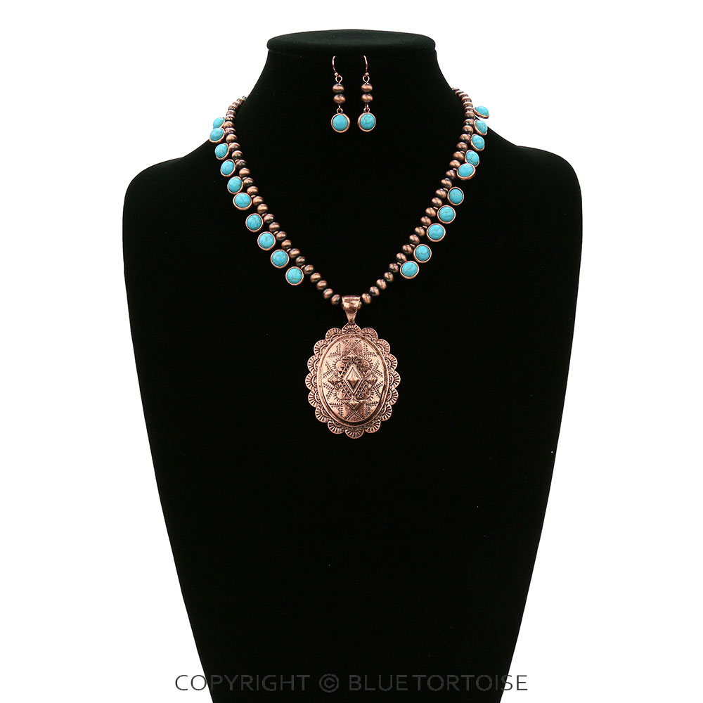 Western Concho Pendant Necklace Set - Image 2
