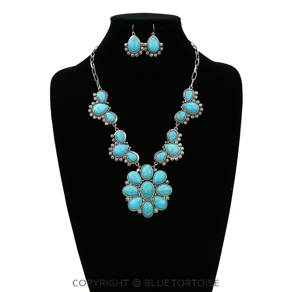 Western Semi Stone Concho with Chain Necklace Set - Image 2