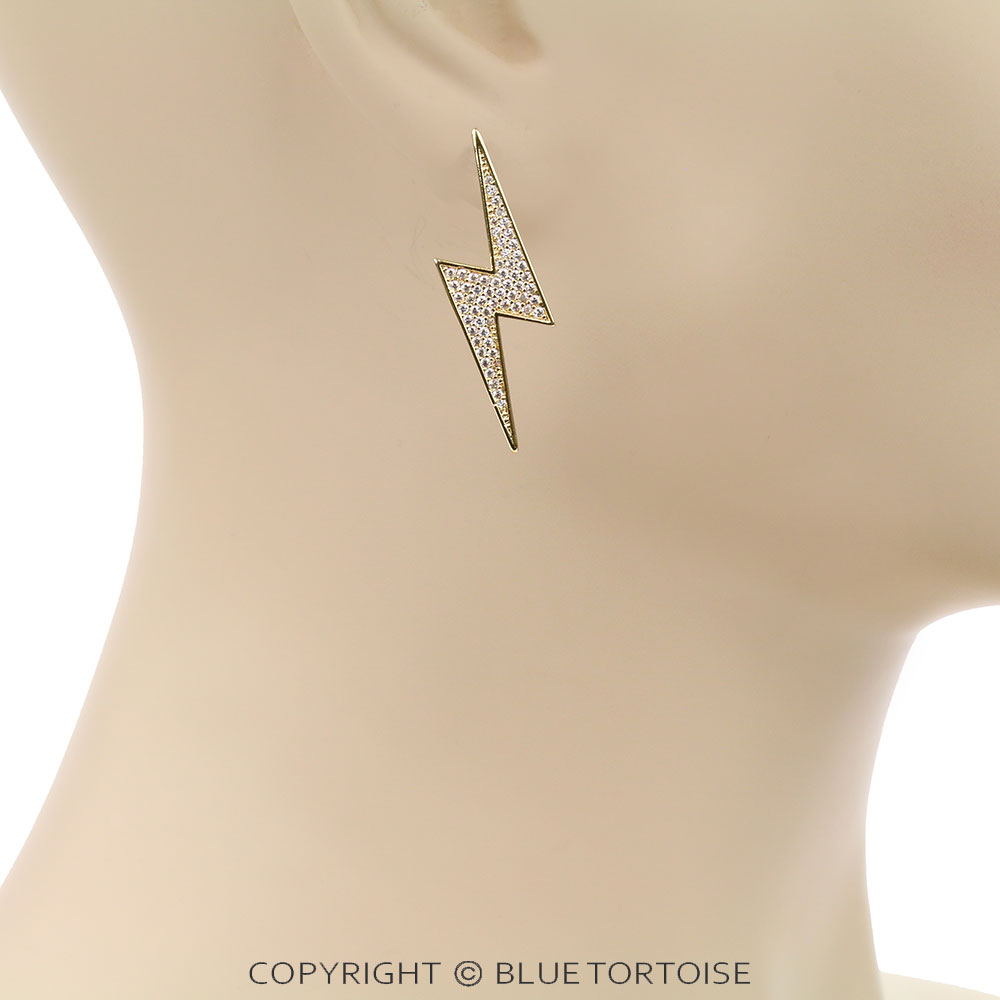 1.5-Inch CZ Thunder Stud Earrings - Image 2