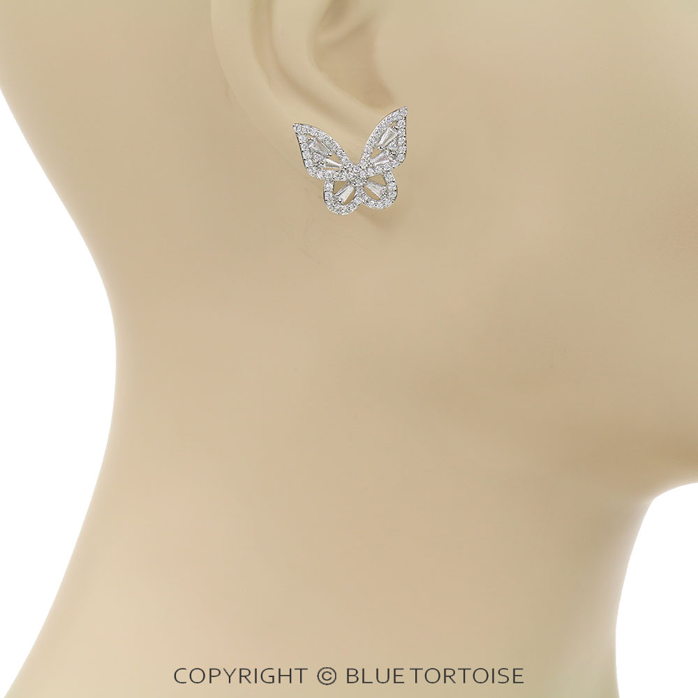 CZ Butterfly Stud Earrings - Image 2