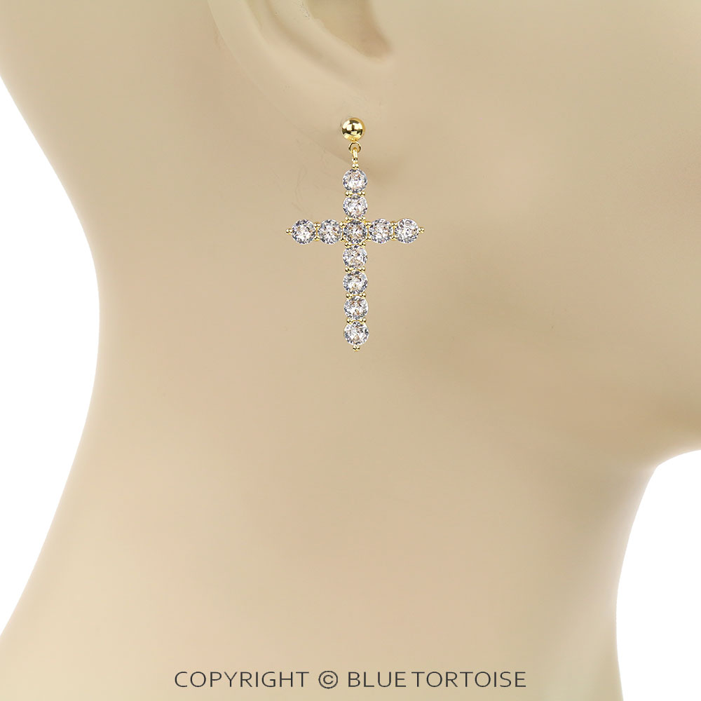 CZ Cross Stud Earrings - Image 2