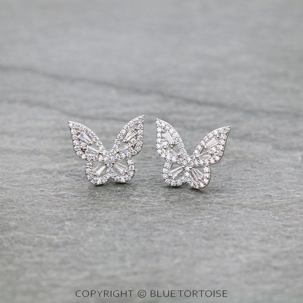 CZ Butterfly Stud Earrings