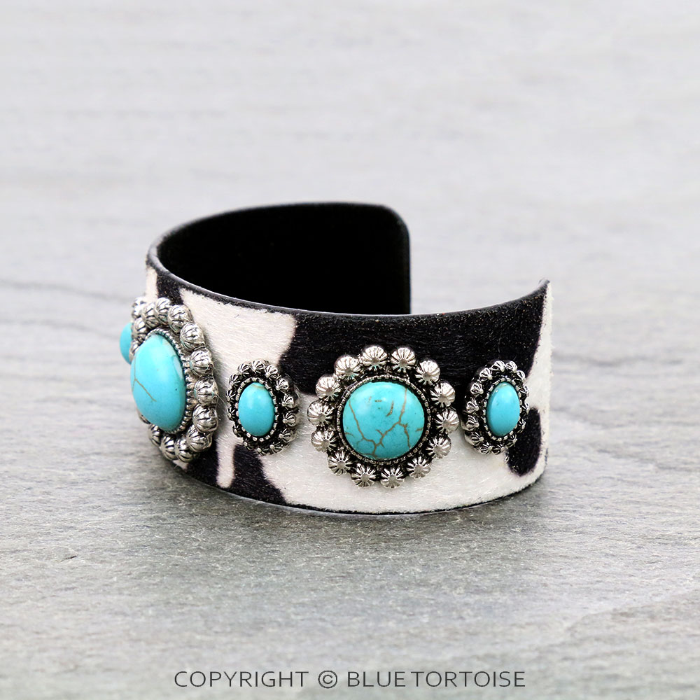Western Concho Stone with Faux Fur Cuff Bracelet - Image 2