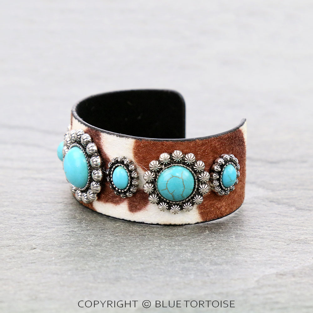 Western Concho Stone with Faux Fur Cuff Bracelet - Image 2