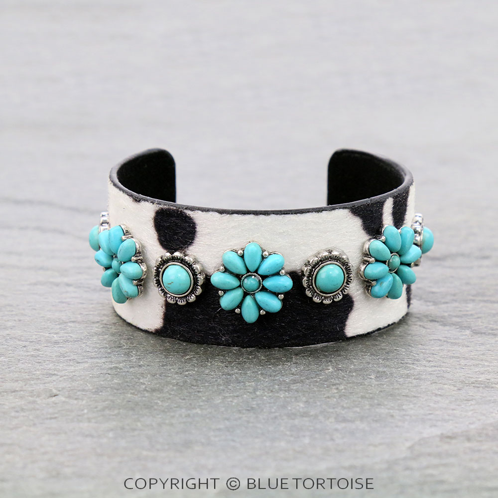 Western Concho Stone with Faux Fur Cuff Bracelet