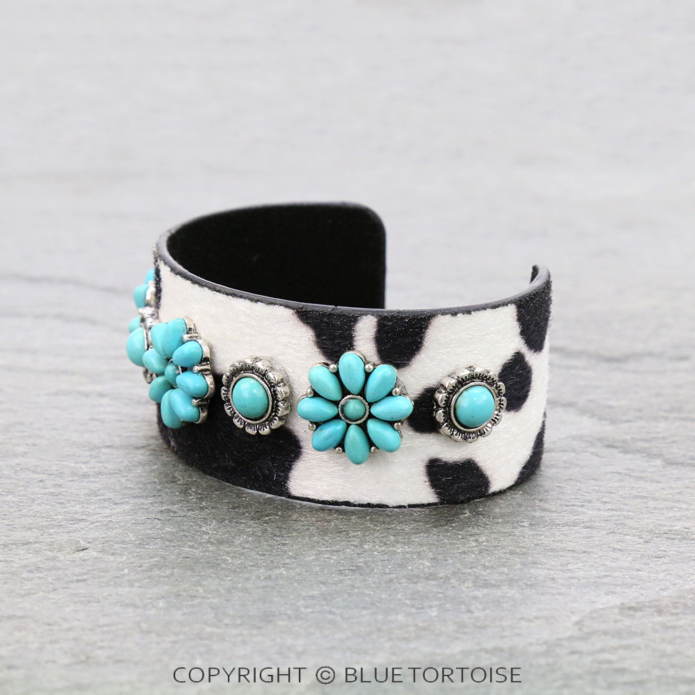 Western Concho Stone with Faux Fur Cuff Bracelet - Image 2