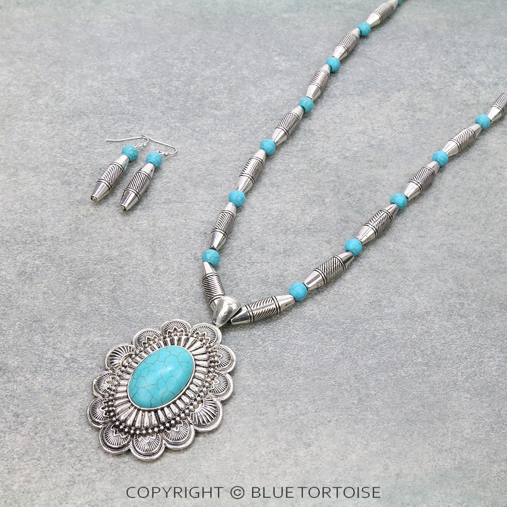 Western Concho Pendant Necklace Set