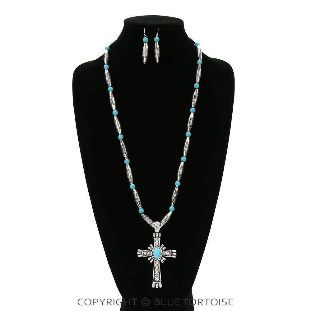 Western Cross Pendant Necklace Set - Image 2