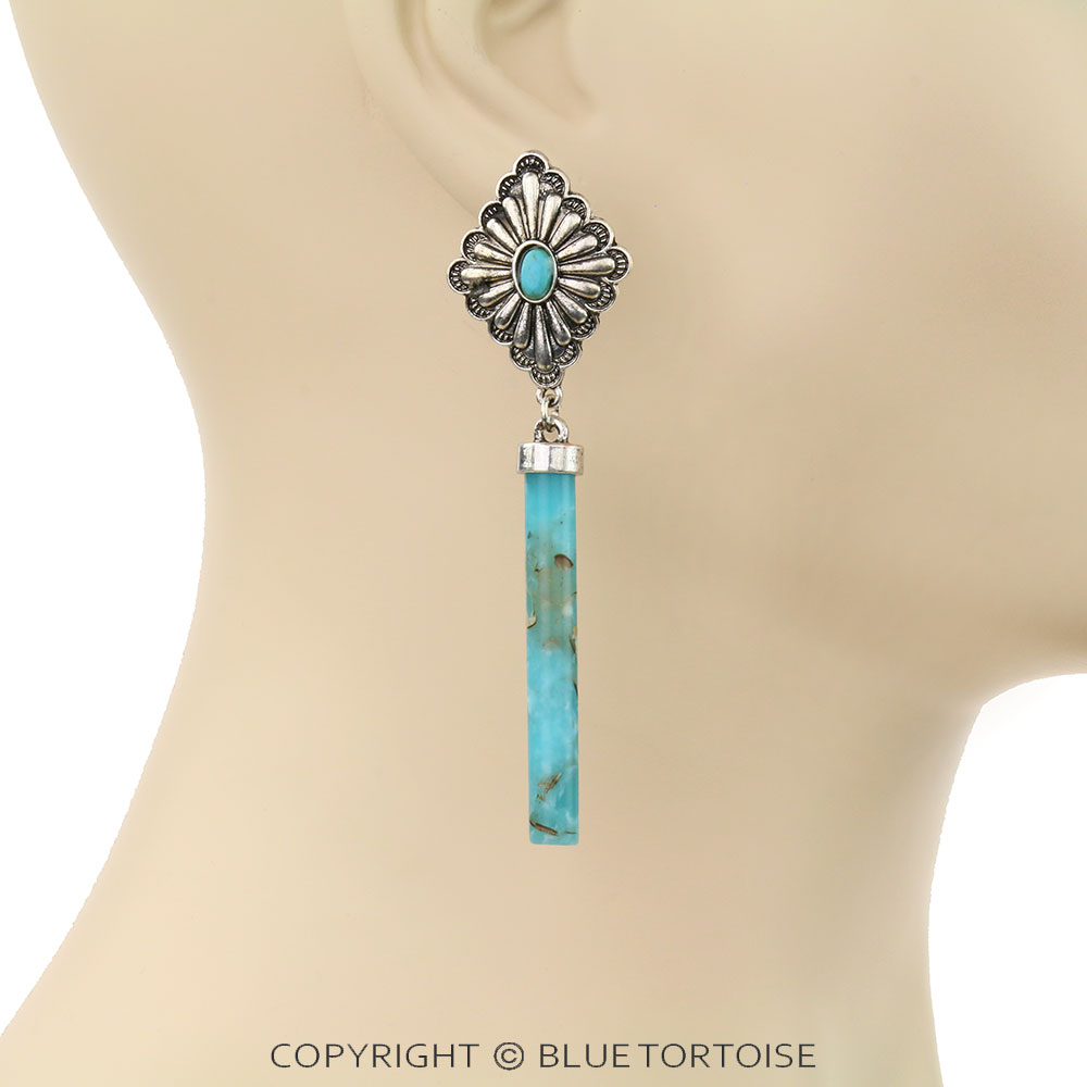 Western Concho with Stone Bar Stud Earrings - Image 2