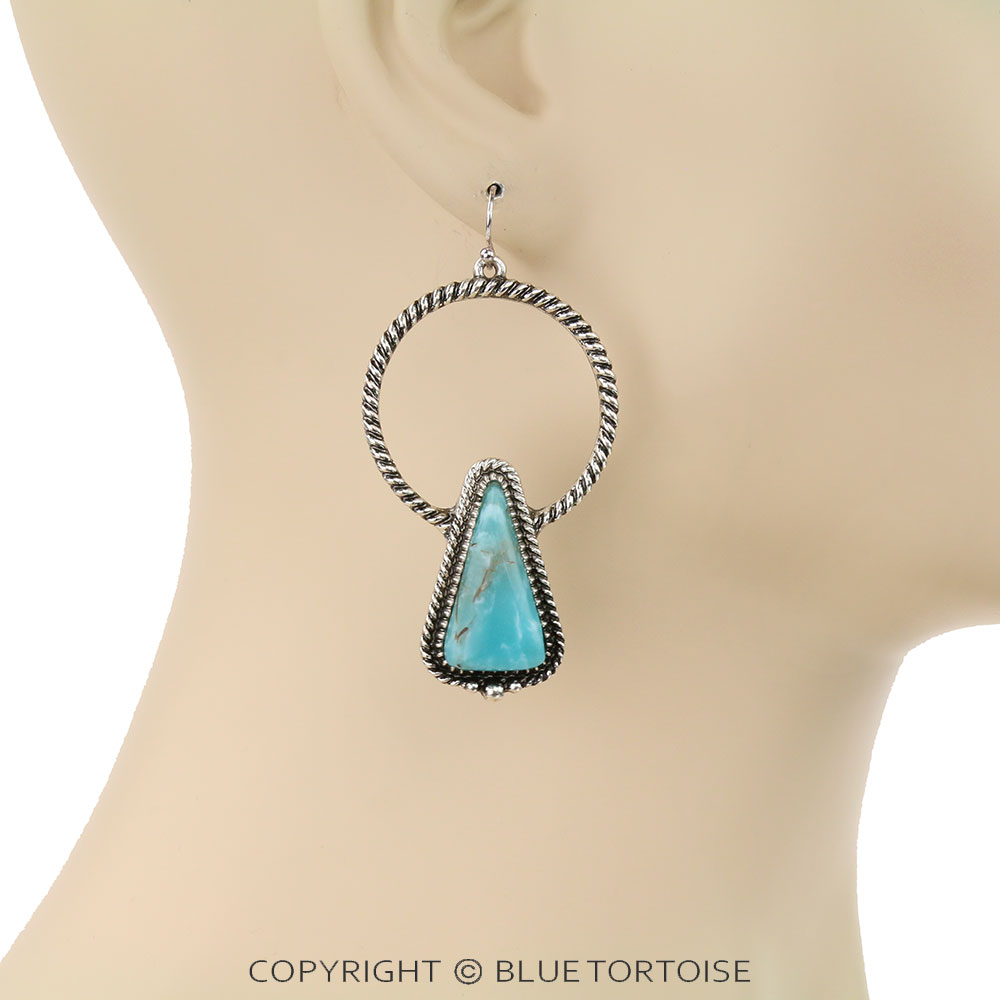 Triangle Stone Hoop Dangle Earrings - Image 2