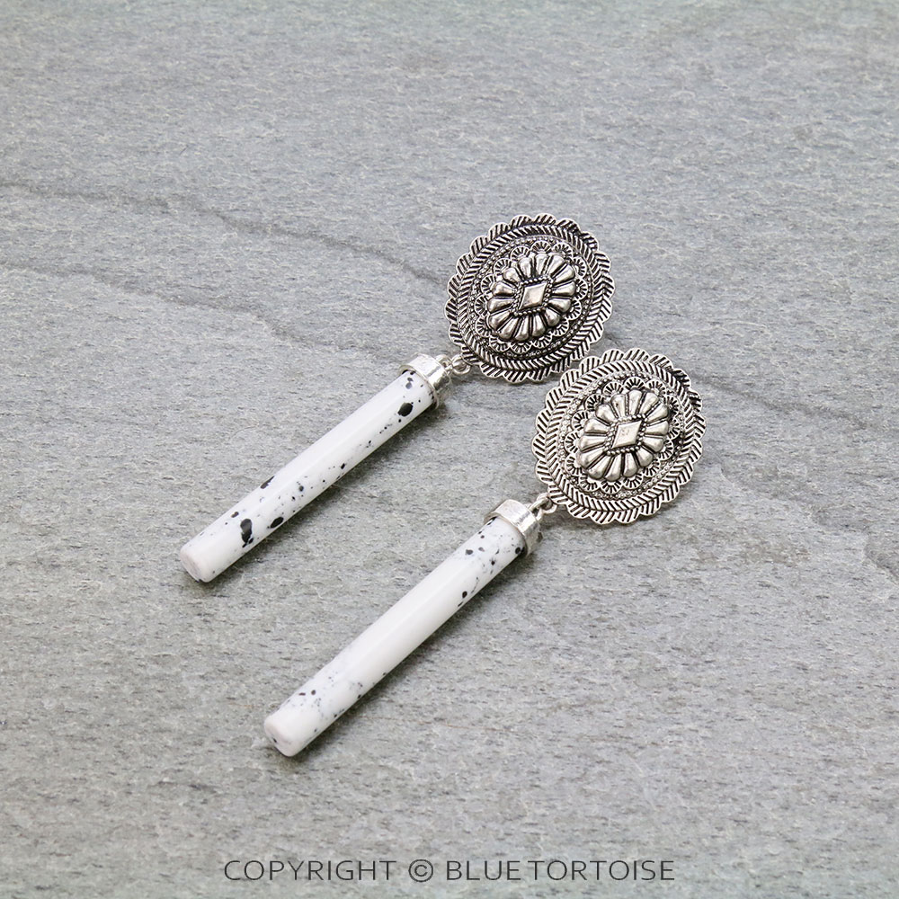 Western Concho with Stone Bar Stud Earrings