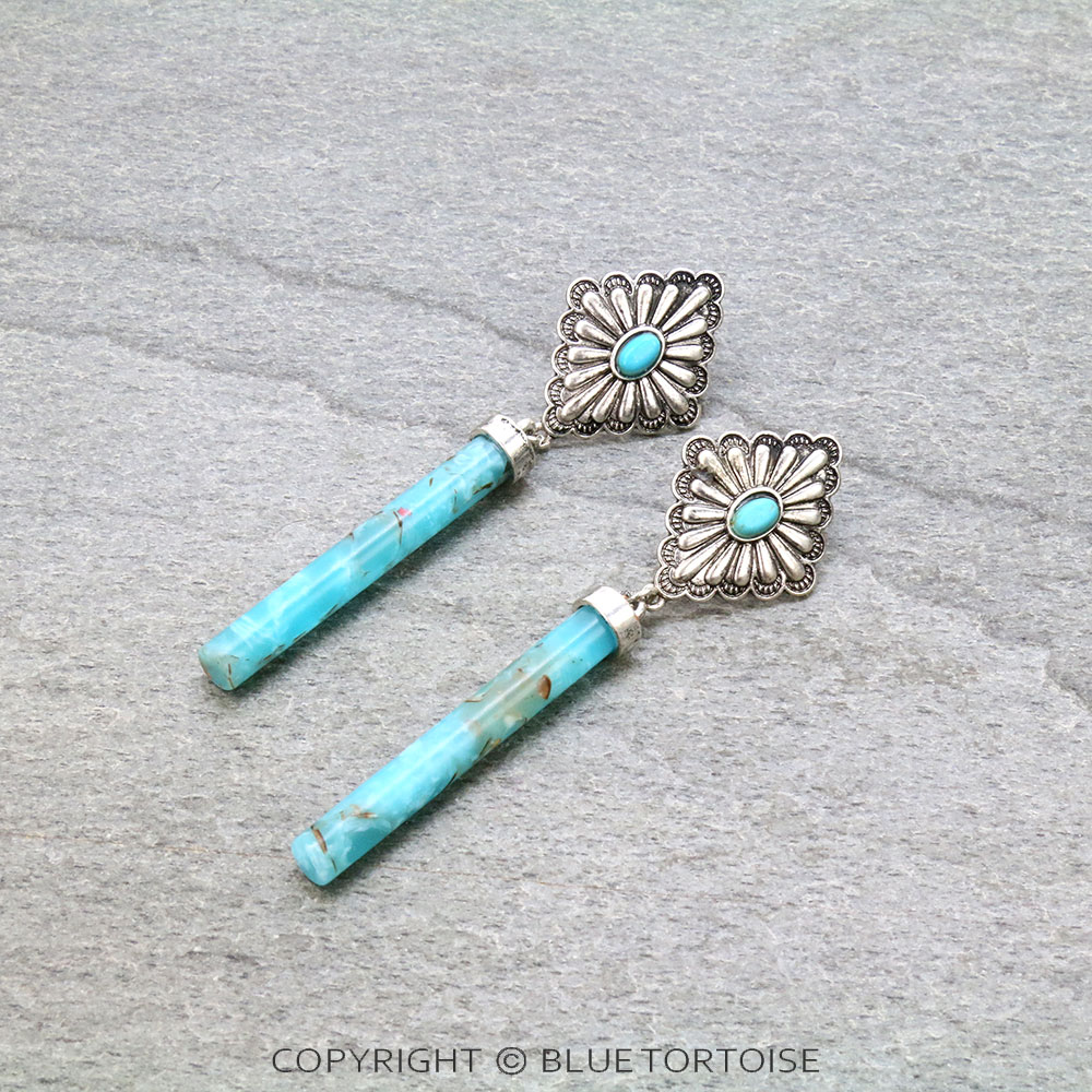 Western Concho with Stone Bar Stud Earrings