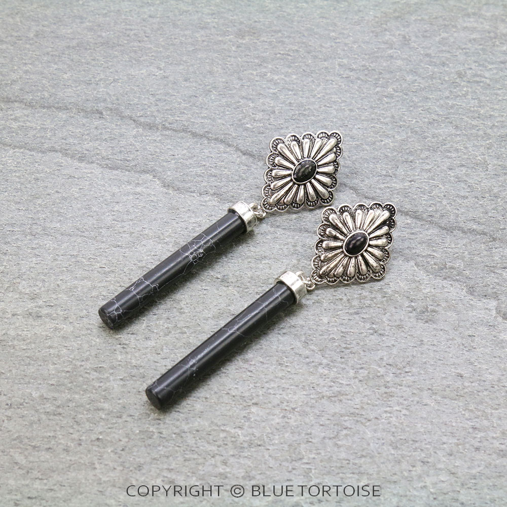 Western Concho with Stone Bar Stud Earrings