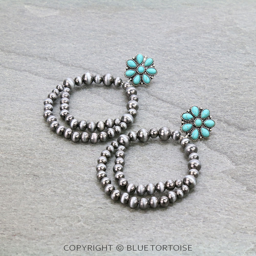 Western Navajo Style Pearl with Stone Stud Earrings
