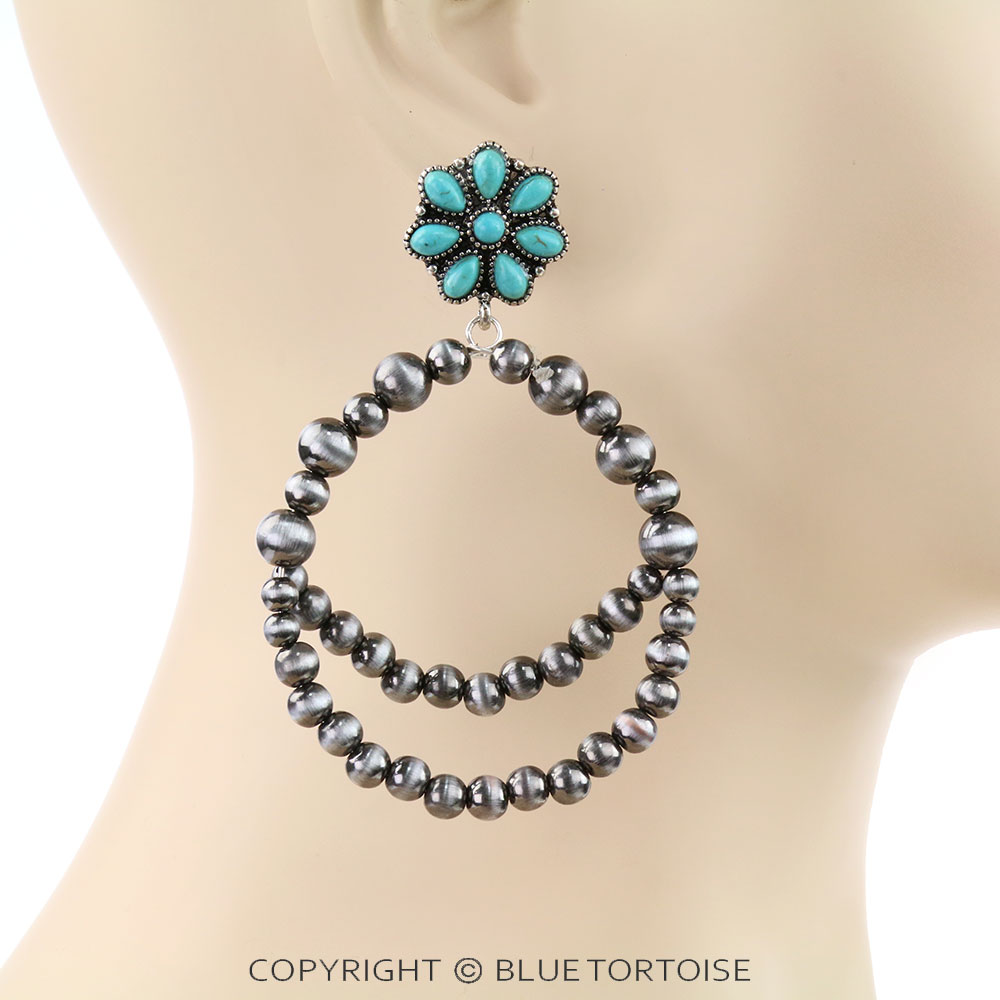 Western Navajo Style Pearl with Stone Stud Earrings - Image 2