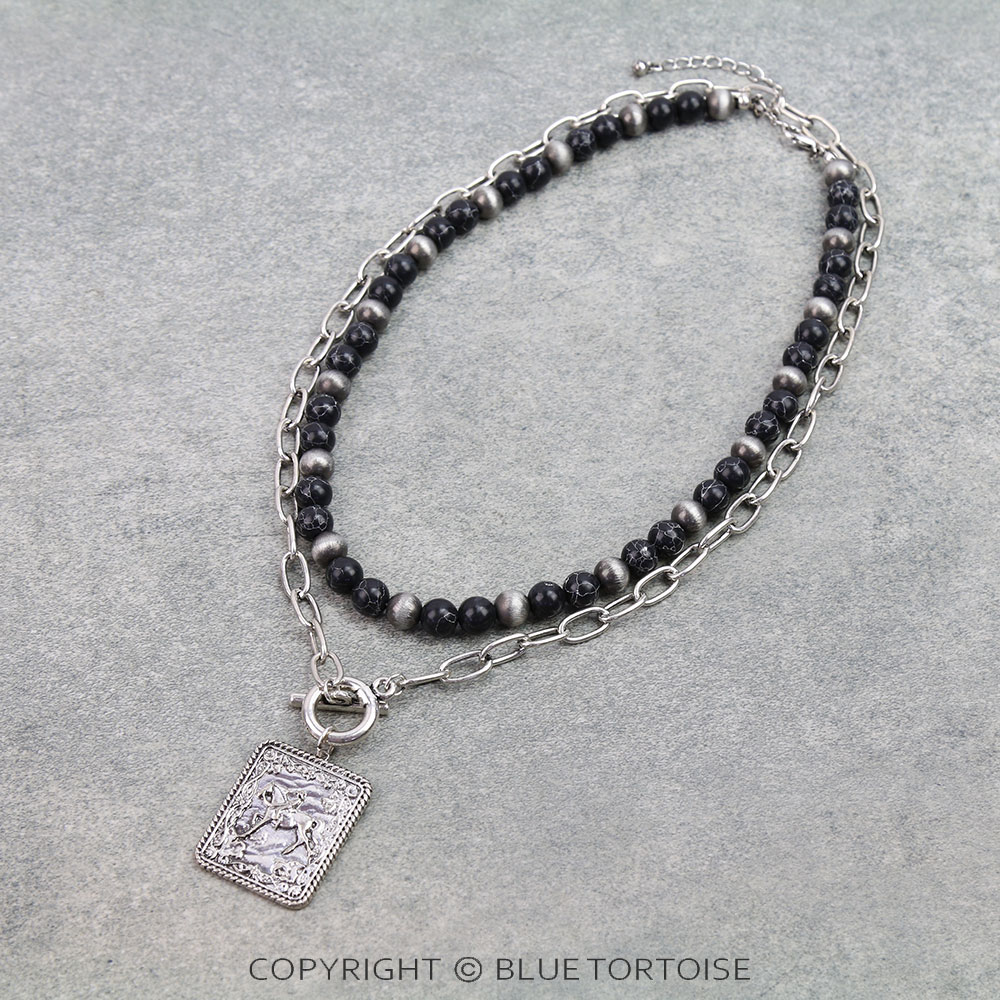 2 Layered Western Cowboy Scenery Necklace
