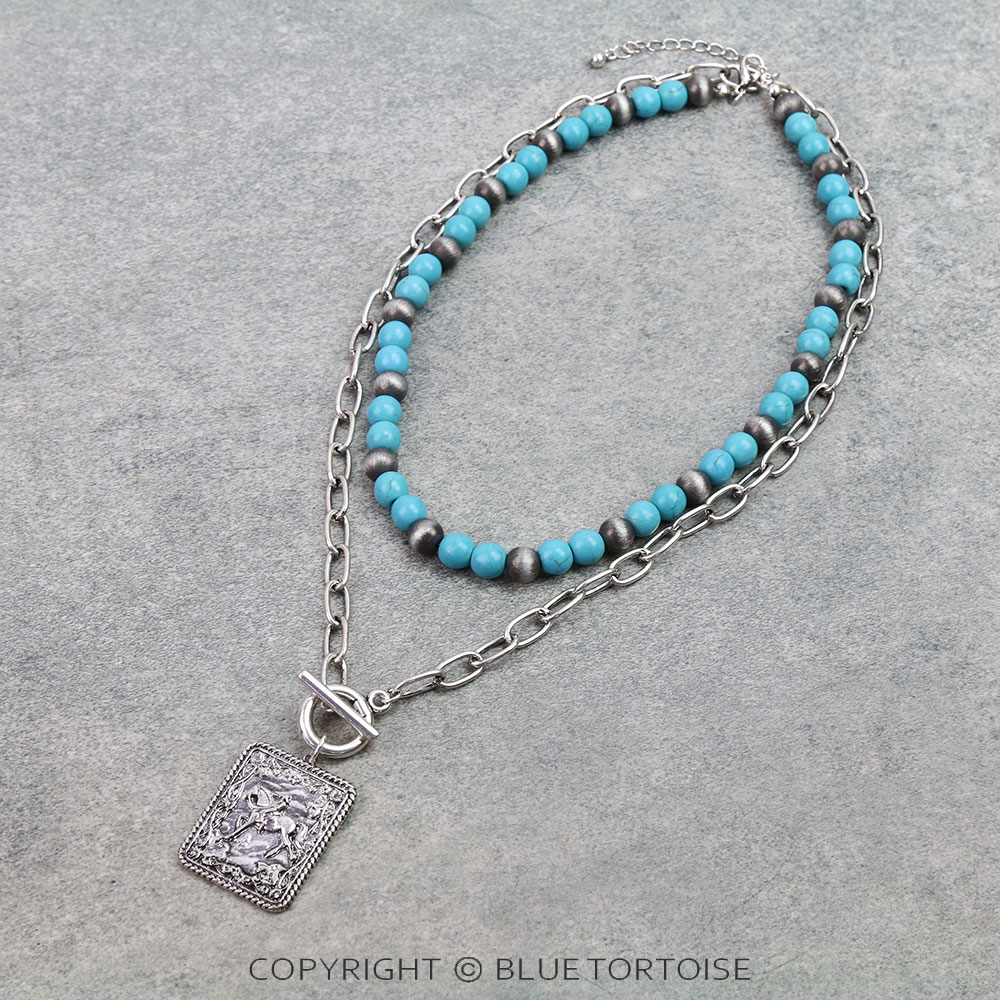 2 Layered Western Cowboy Scenery Necklace