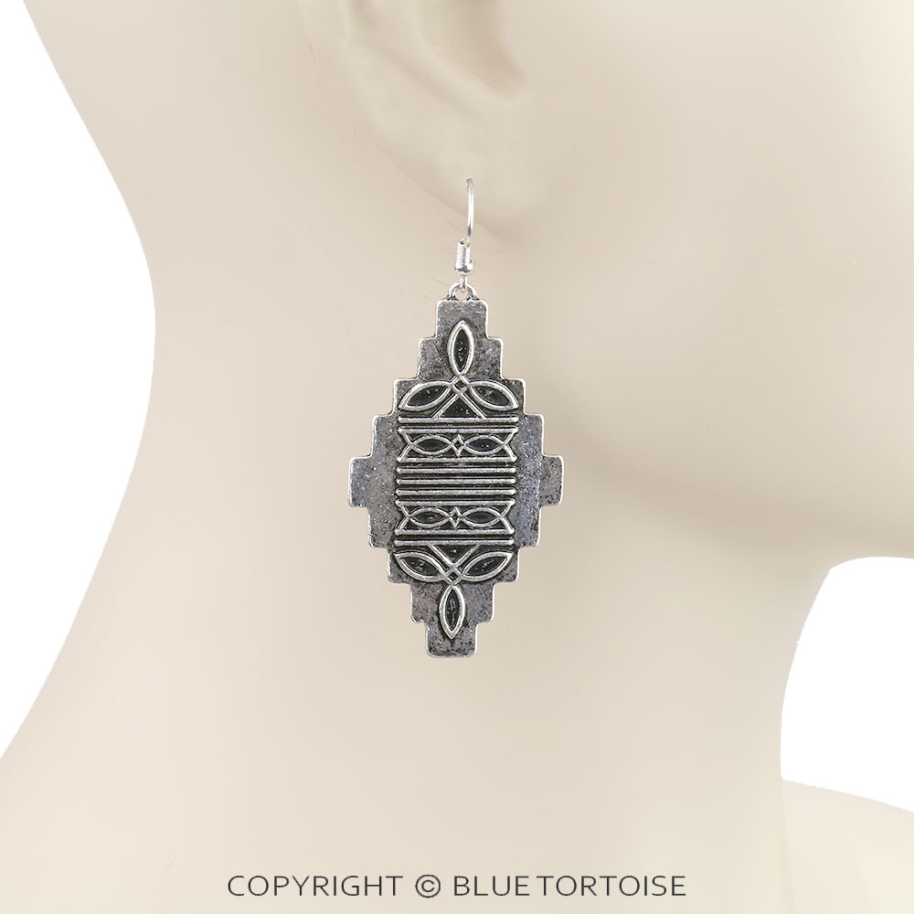 Western Boot Stitch Aztec Dangle Earrings - Image 2