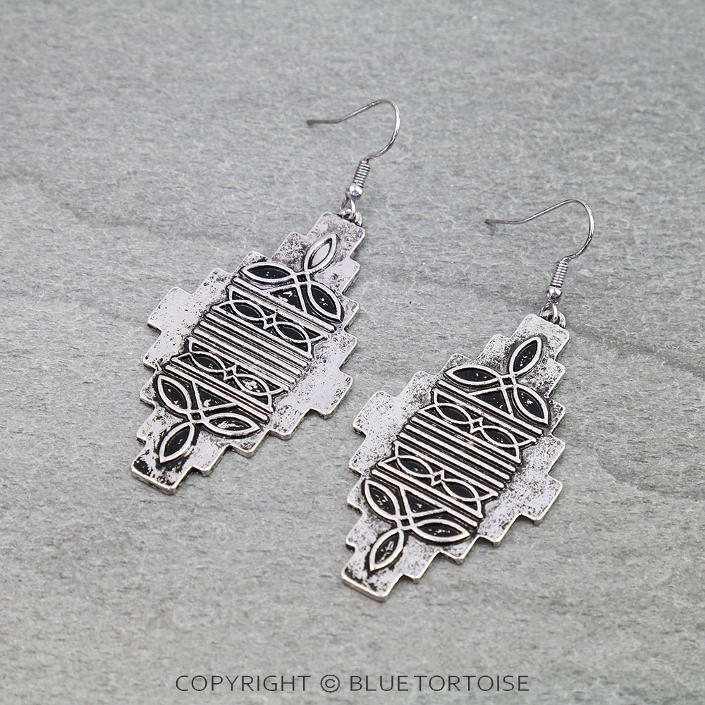 Western Boot Stitch Aztec Dangle Earrings