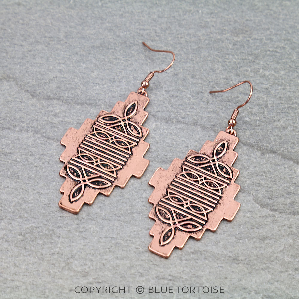 Western Boot Stitch Aztec Dangle Earrings