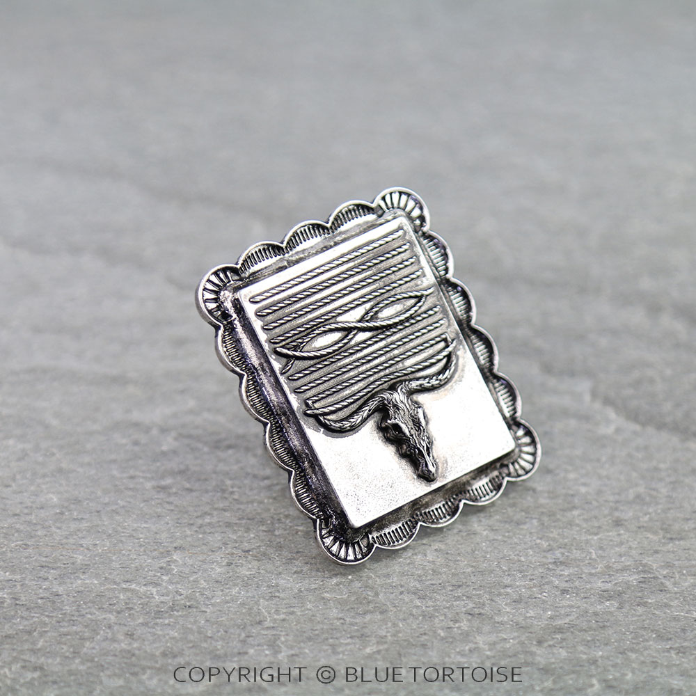 Western Boot Stitch Steer Skull Cuff Ring - Image 3