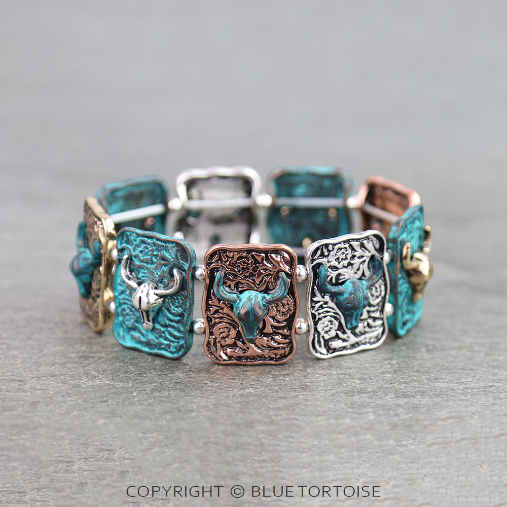 Western Steer Skull Stretch Bracelet