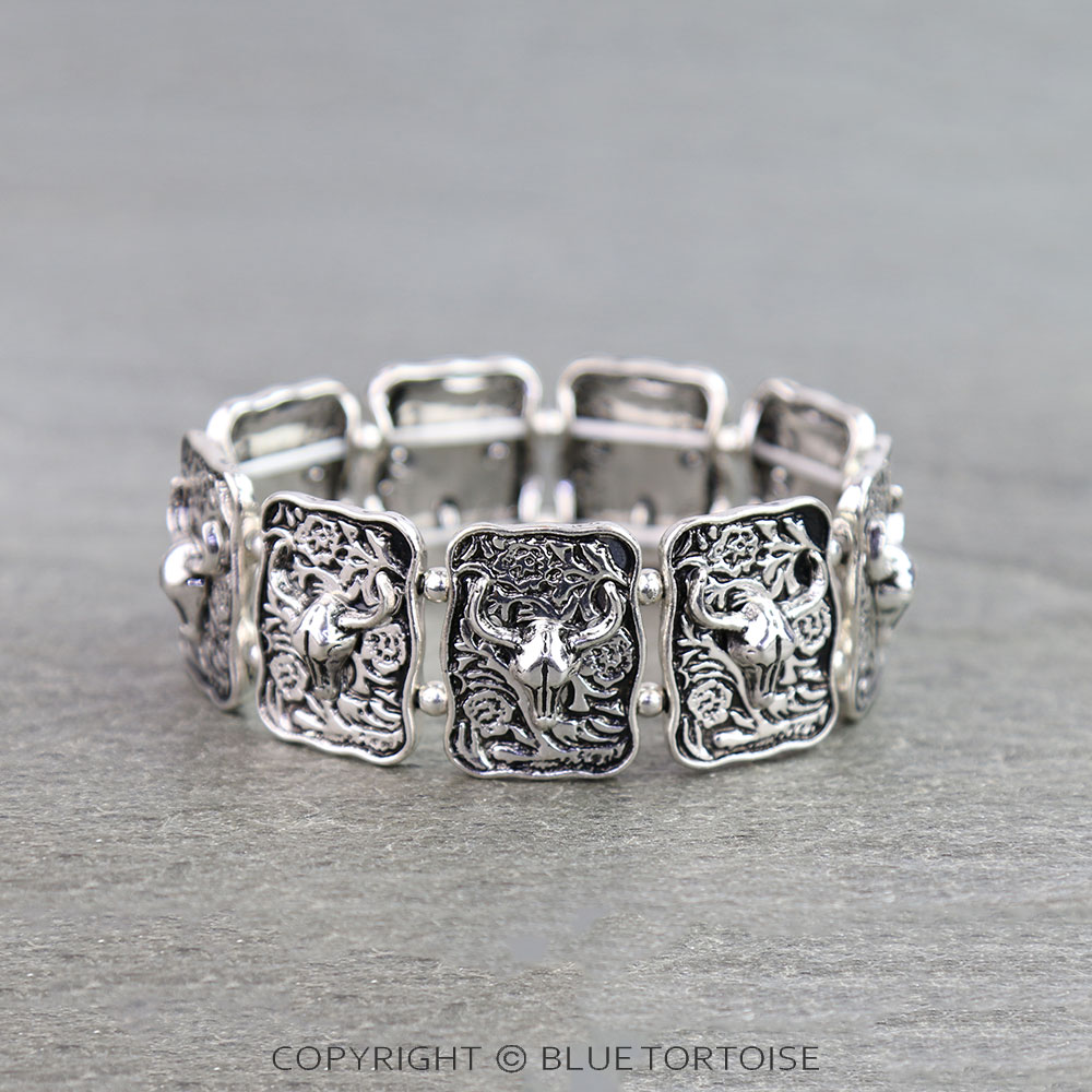 Western Steer Skull Stretch Bracelet