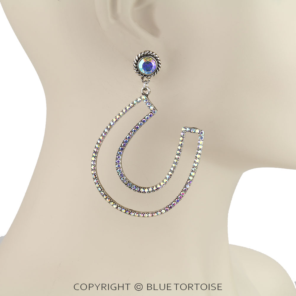 Western Horseshoe Stone Stud Earrings - Image 2