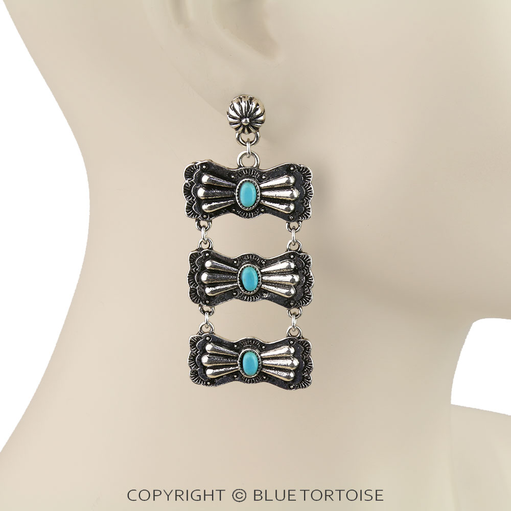 Western Concho Bow Drop Stud Earrings - Image 2