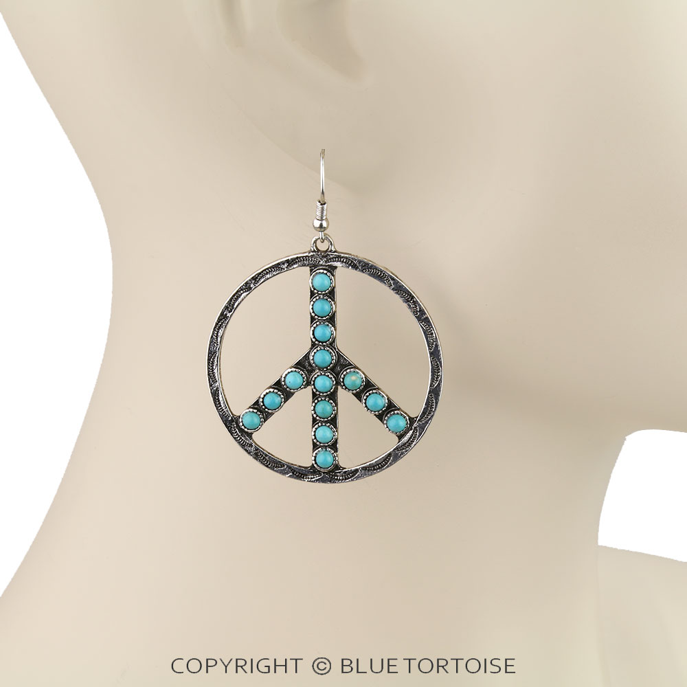 Western Textured Peace Dangle Earrings - Image 2