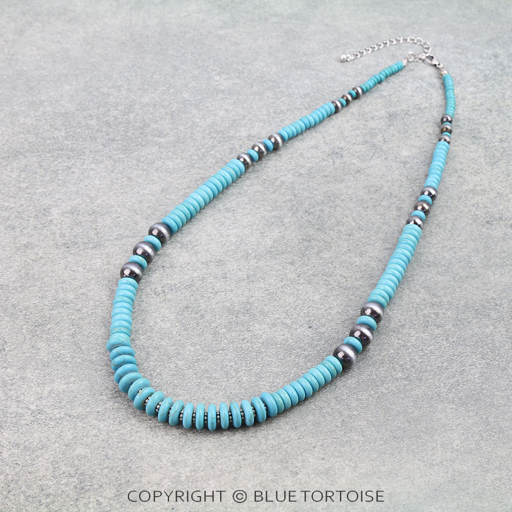 Navajo Style Pearl & TQ Bead Necklace