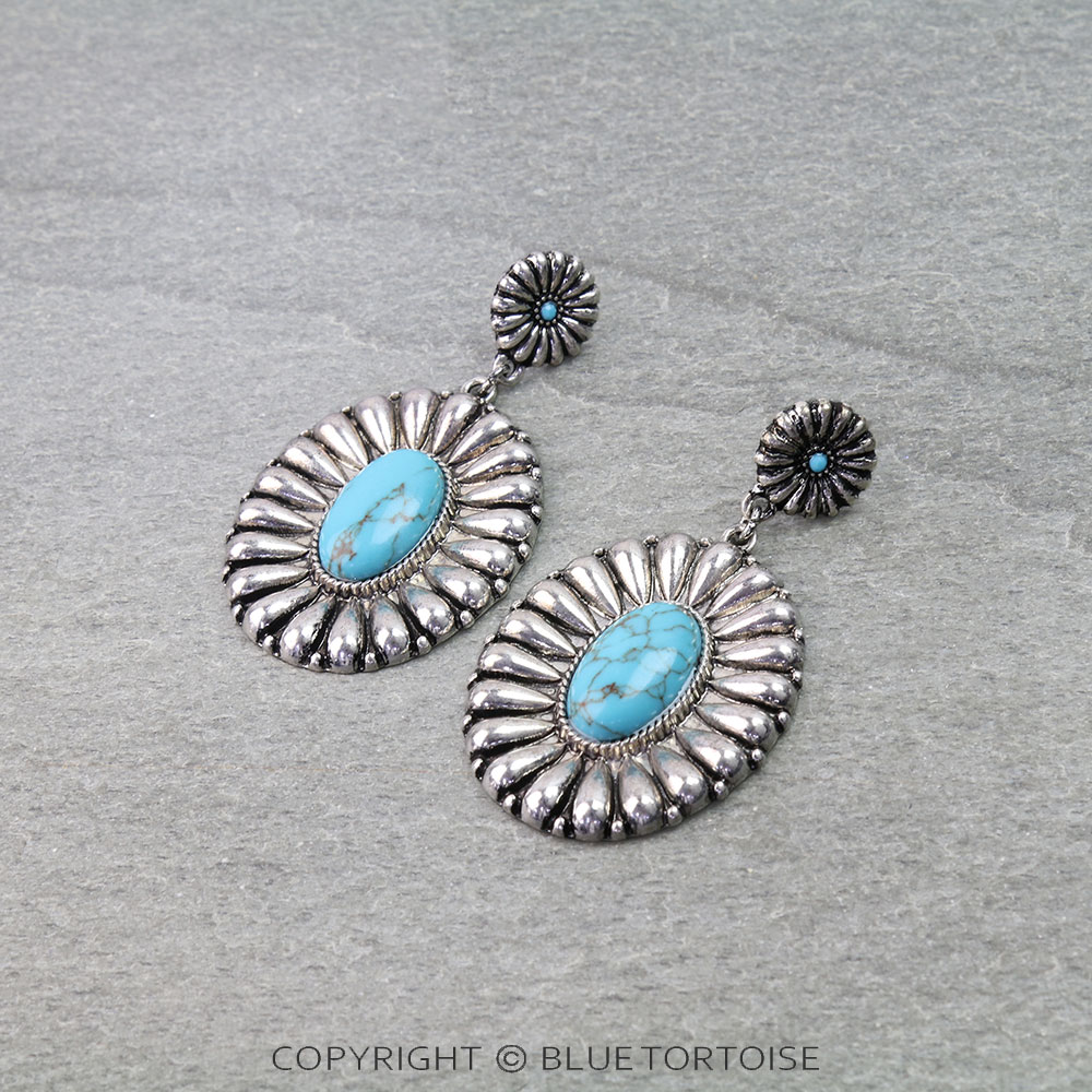 Western Concho Stone Stud Earrings