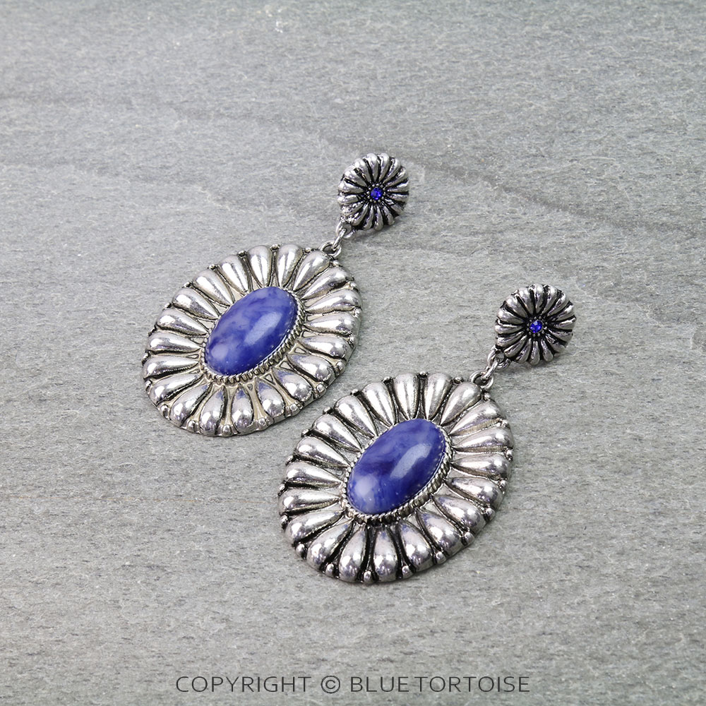 Western Concho Stone Stud Earrings