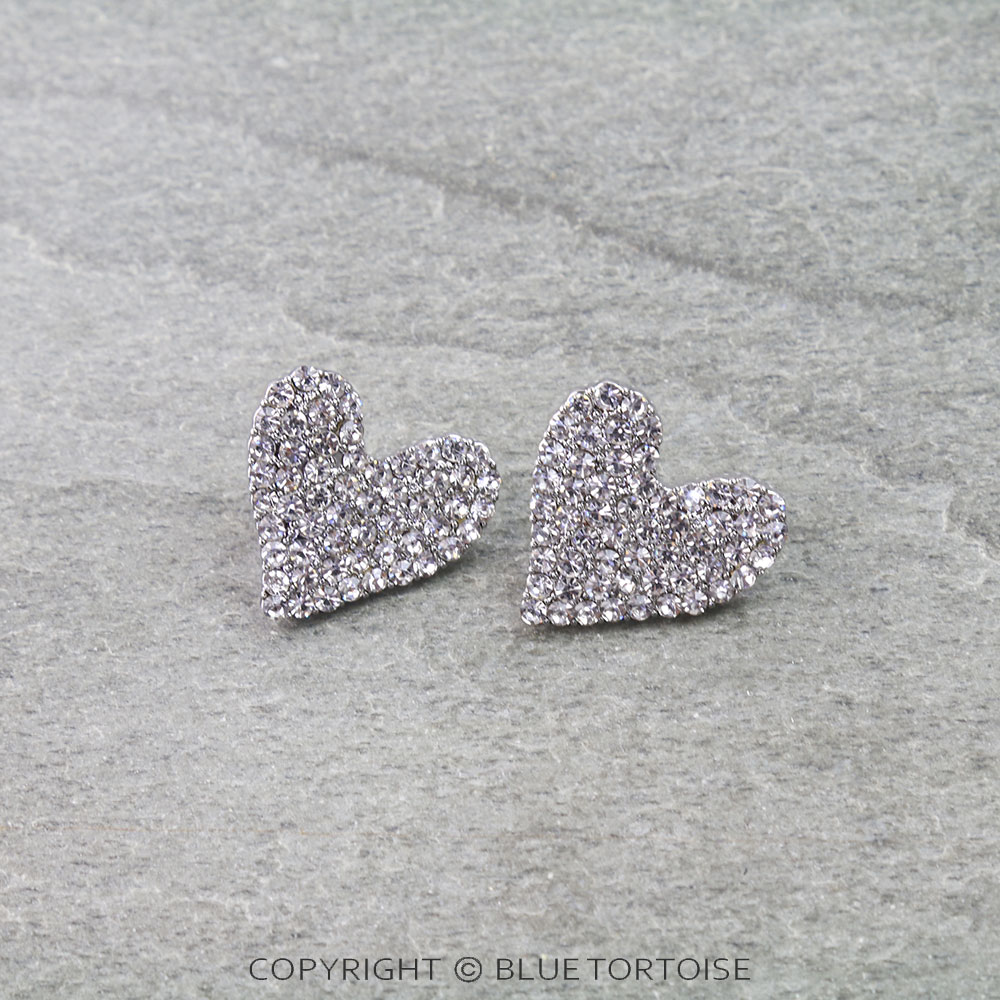 Heart Paved Stone Stud Earrings