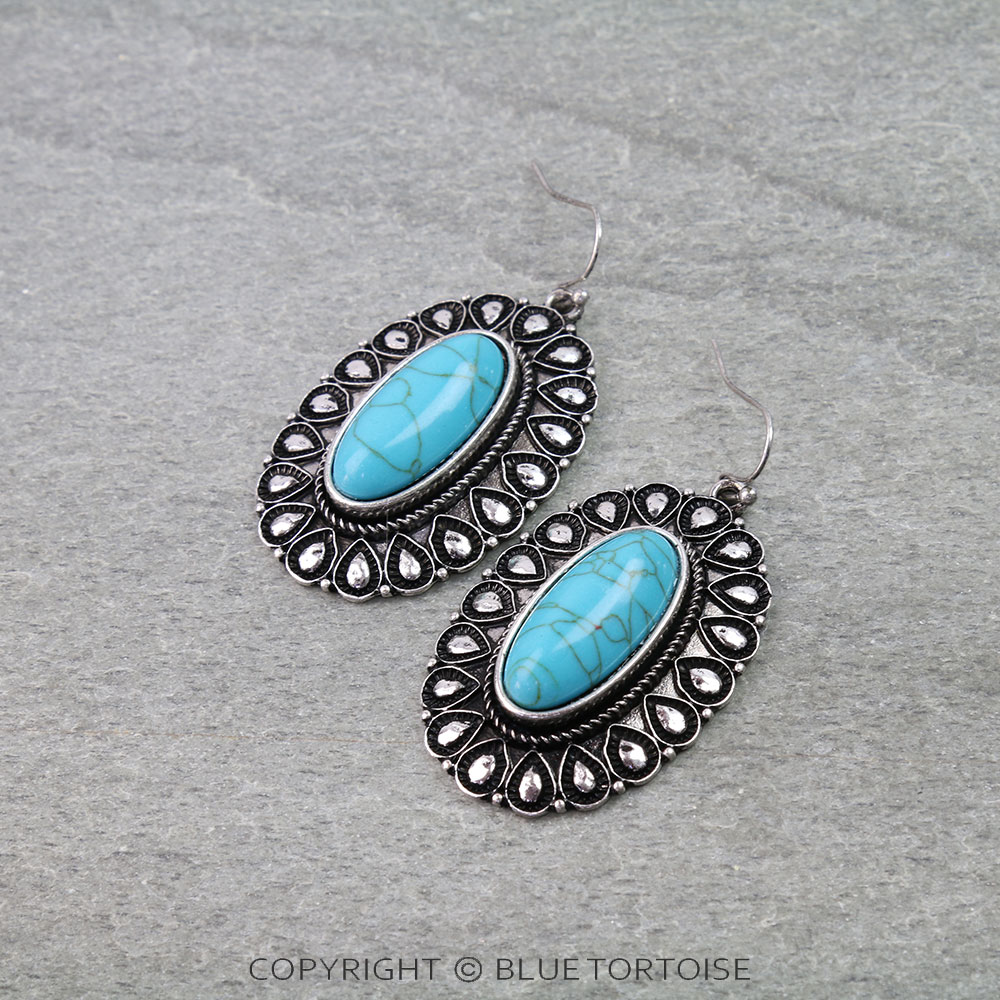Western Concho Stone Dangle Earrings