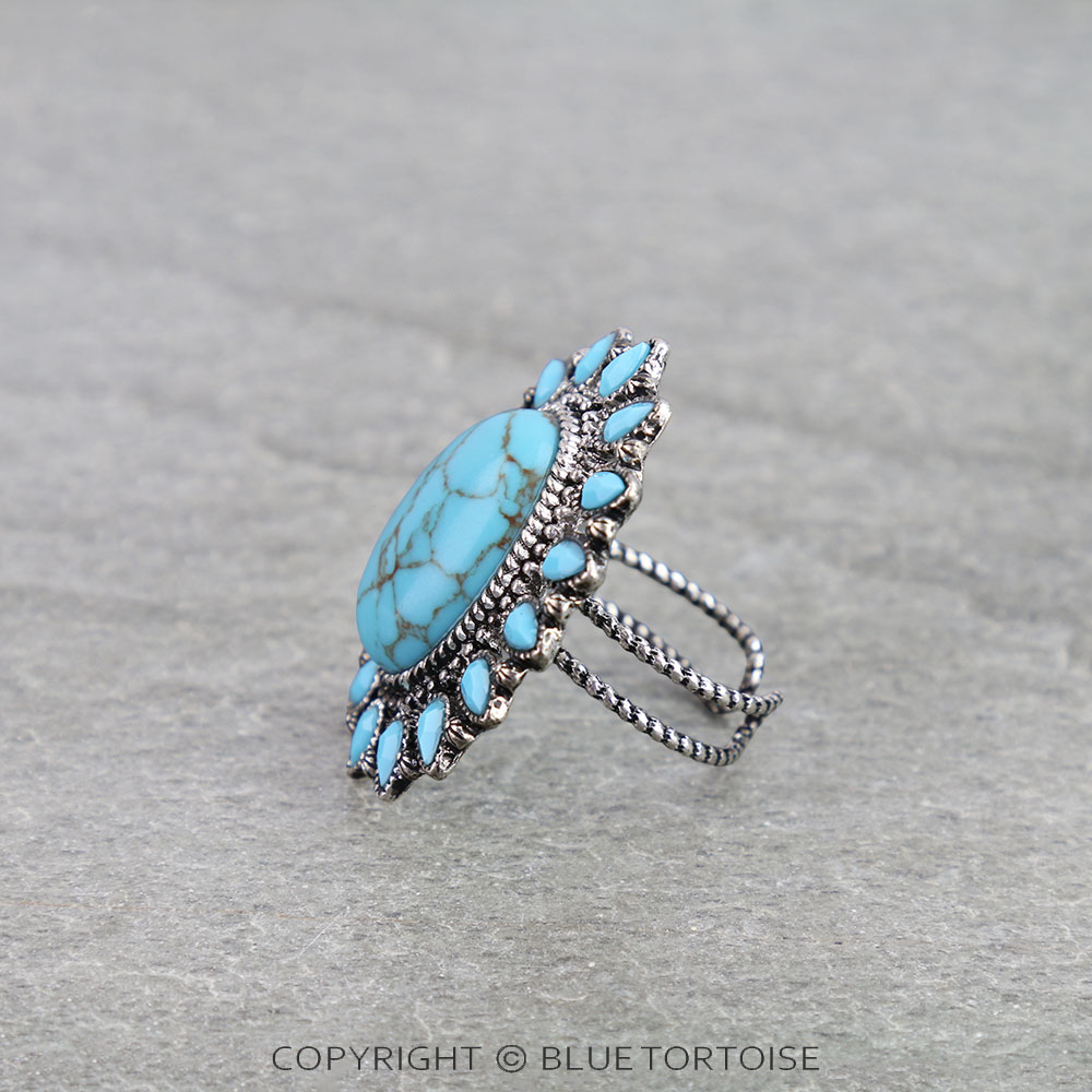 Western Concho Stone Cuff Ring - Image 2