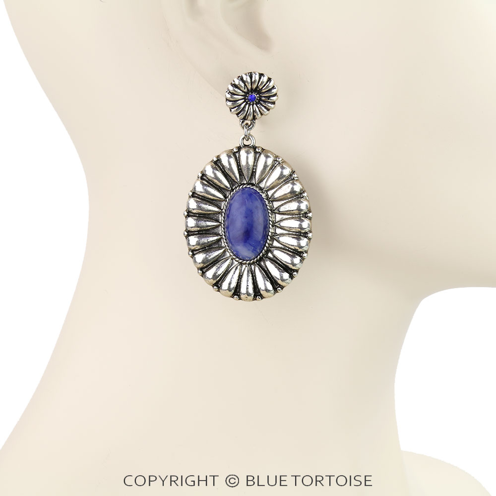 Western Concho Stone Stud Earrings - Image 2