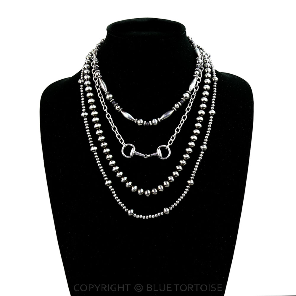 4 Layered Navajo Style Pearl and Horsebit Necklace - Image 2